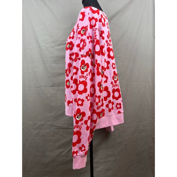 Disney Parks Minnie Mouse Pink Red Floral Pullover Woman Sweatshirt, Size 1XL - Picture 3 of 6